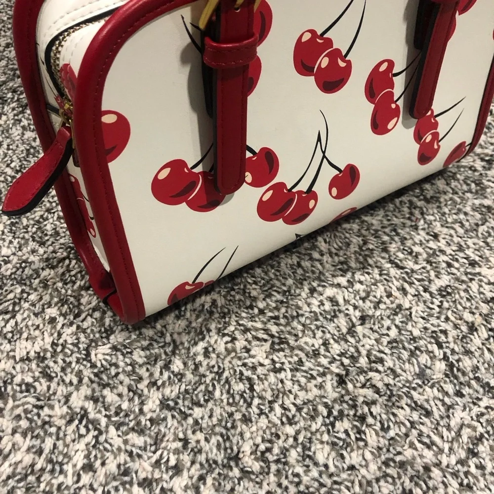 White & Red Cherry Print Shoulder Bag